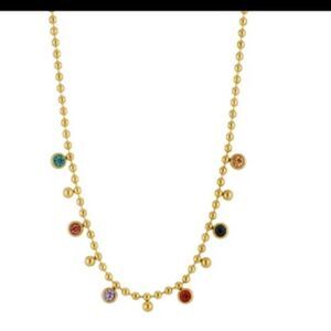 Woman 18K Gold Plated Stainless Steel CZ Crystal Bead Chain Necklace New